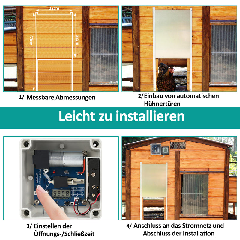 Sonnewelt Automatische Hühnertür mit Lichtsensor und Zeitsteuerung