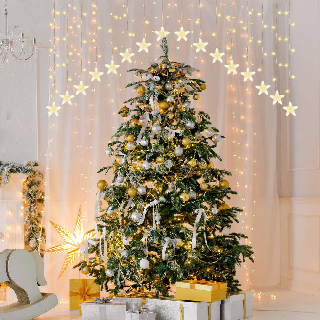 Sonnewelt LED Lichtervorhang 3.5M Sterne Lichterkette 150 LEDs