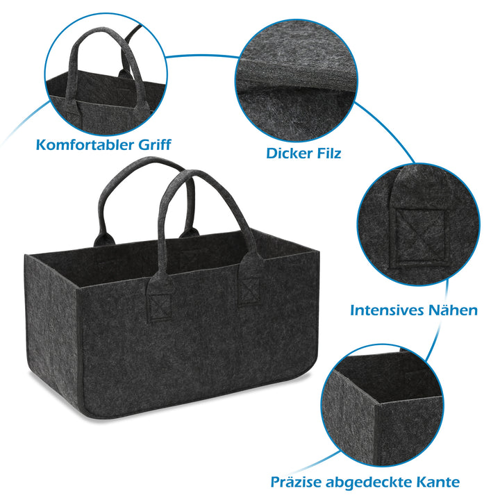 Sonnewelt 2x Filztasche Kaminholztasche Brennholzkorb Faltbar 30L