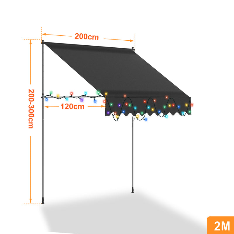 Sonnewelt Klemmmarkise mit Handkurbel mit Solar LED Lichtkette