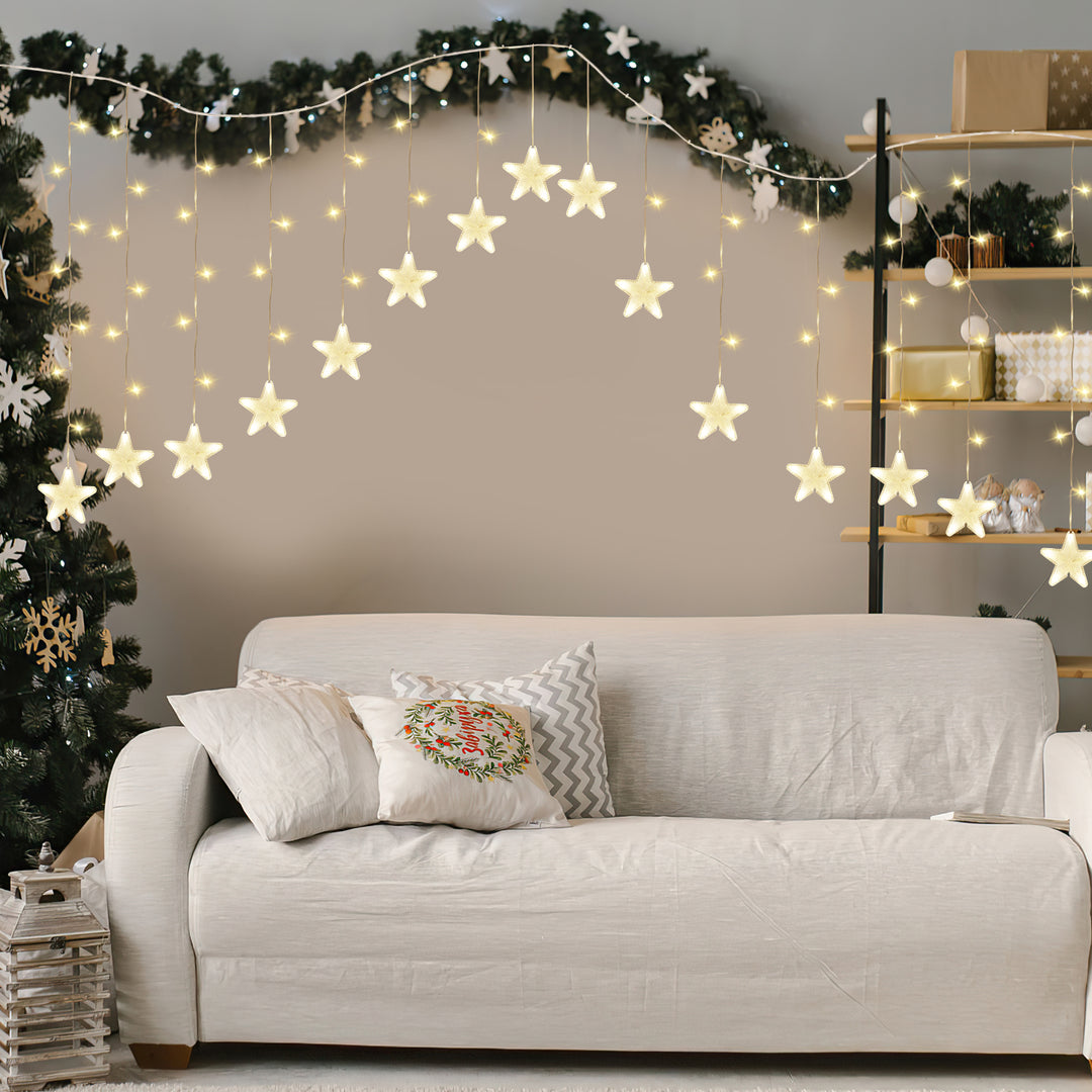 Sonnewelt LED Lichtervorhang 3.5M Sterne Lichterkette 150 LEDs