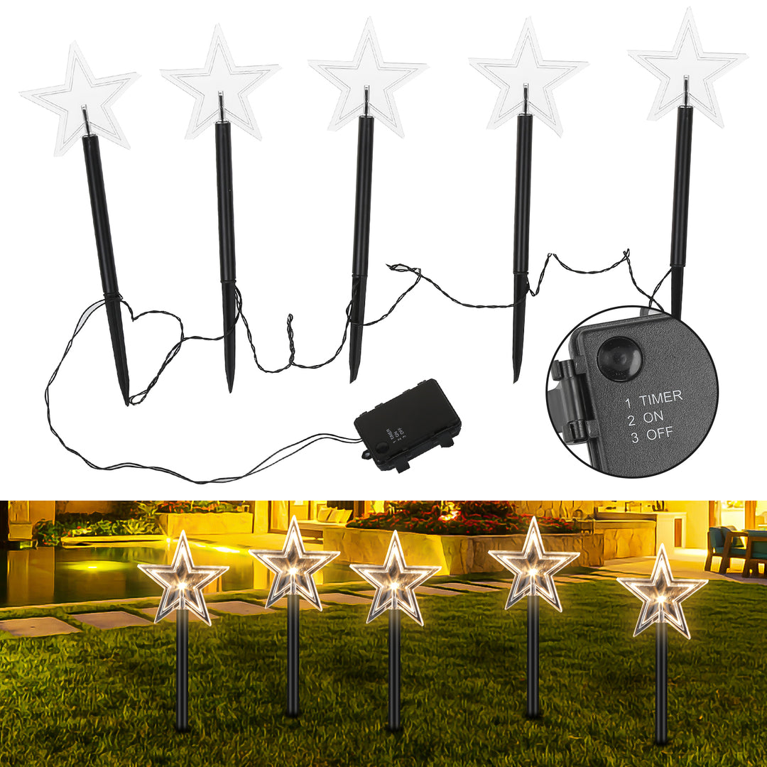Sonnewelt 5 Pcs Stars Christmas Lights Garden Light