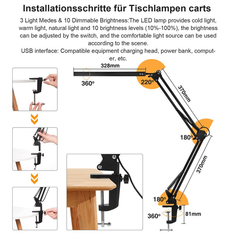 Sonnewelt LED Tischlampe Leselampe Dimmbar 10W