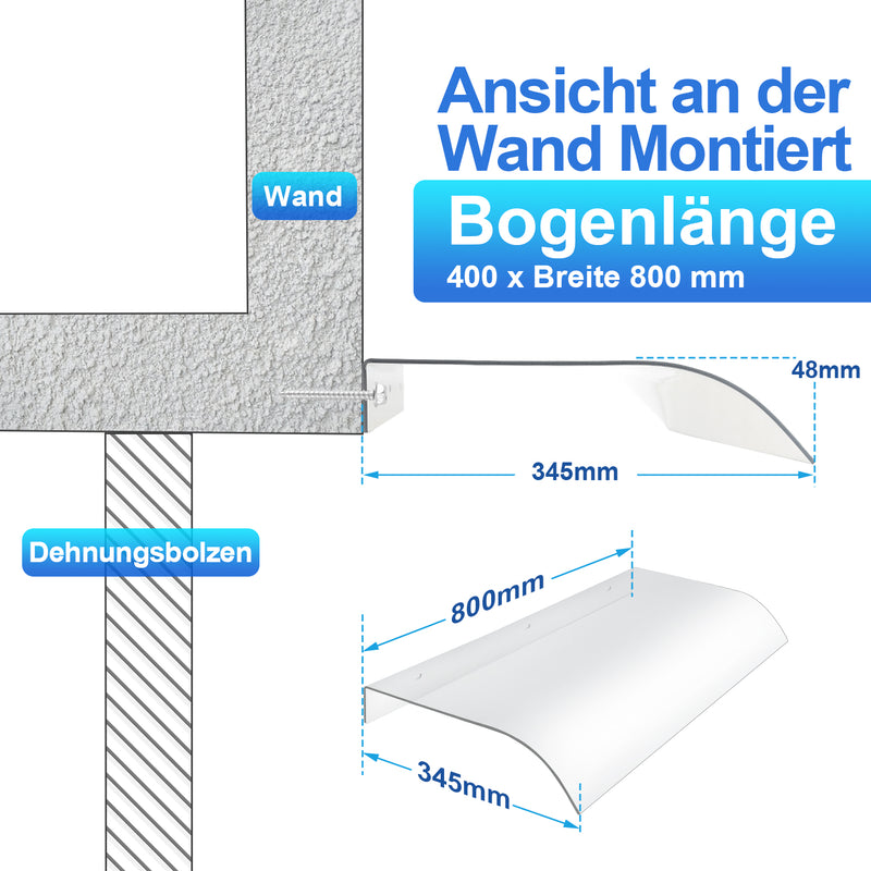 Sonnewelt Vordach für Haustür 40x80cm Transparent