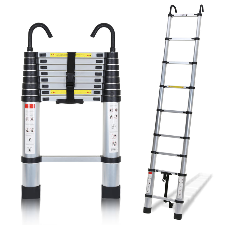Sonnewelt telescopic ladder with 2 removable hooks