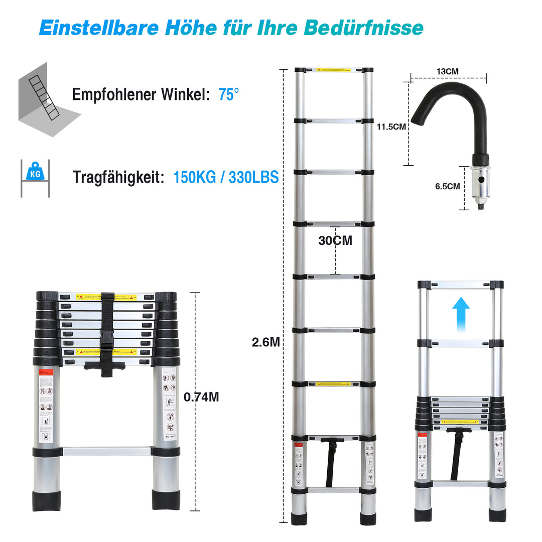 Sonnewelt telescopic ladder with 2 removable hooks