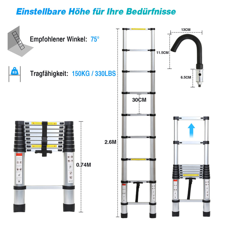 Sonnewelt telescopic ladder with 2 removable hooks