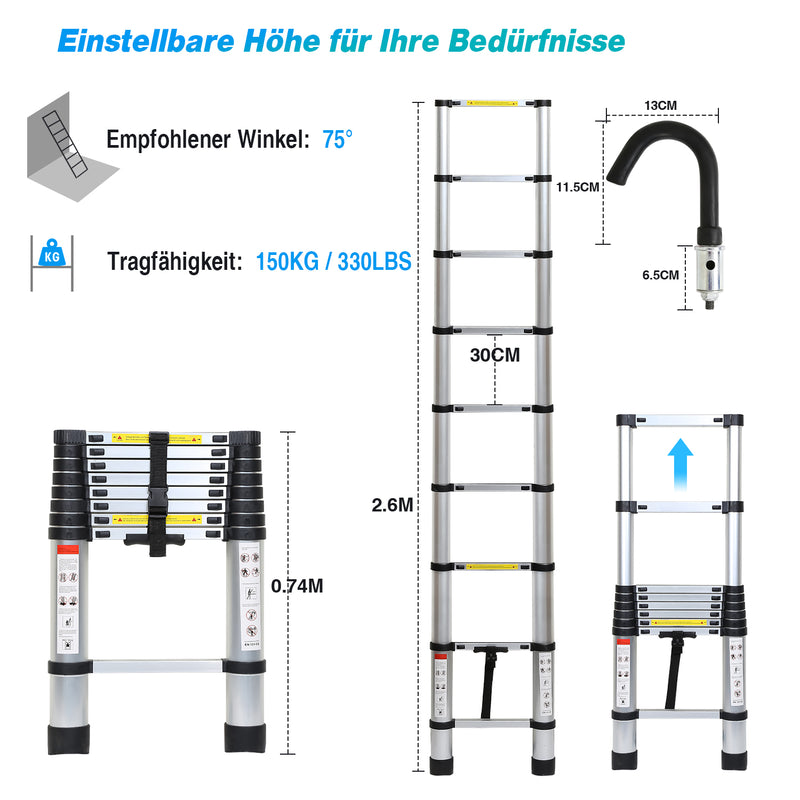 Sonnewelt Teleskopleiter mit 2 Abnehmbarem Haken