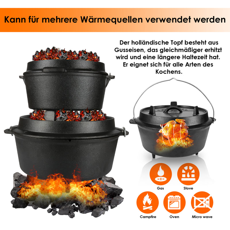 Sonnewelt Dutch Oven Gusseisen 4.5 qt/9 qt/7-teiliges Set