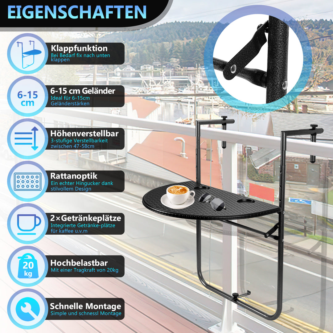 Sonnewelt Balkonhängetisch klappbar Balkontisch