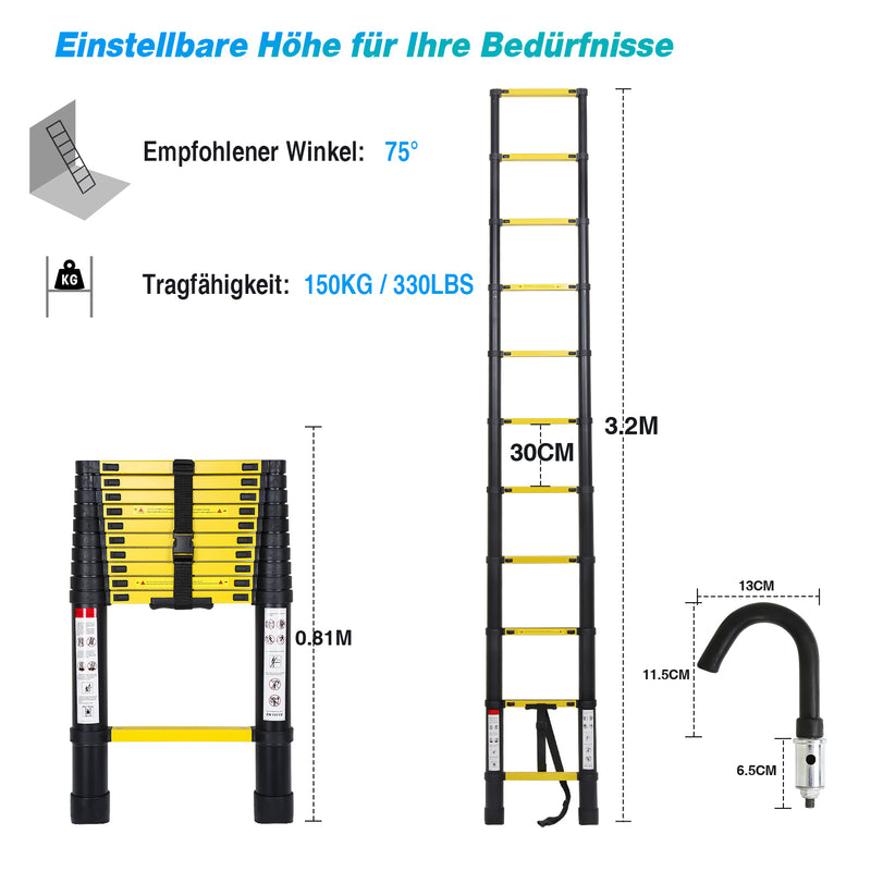Sonnewelt Teleskopleiter Aluminium mit Abnehmbarem Haken