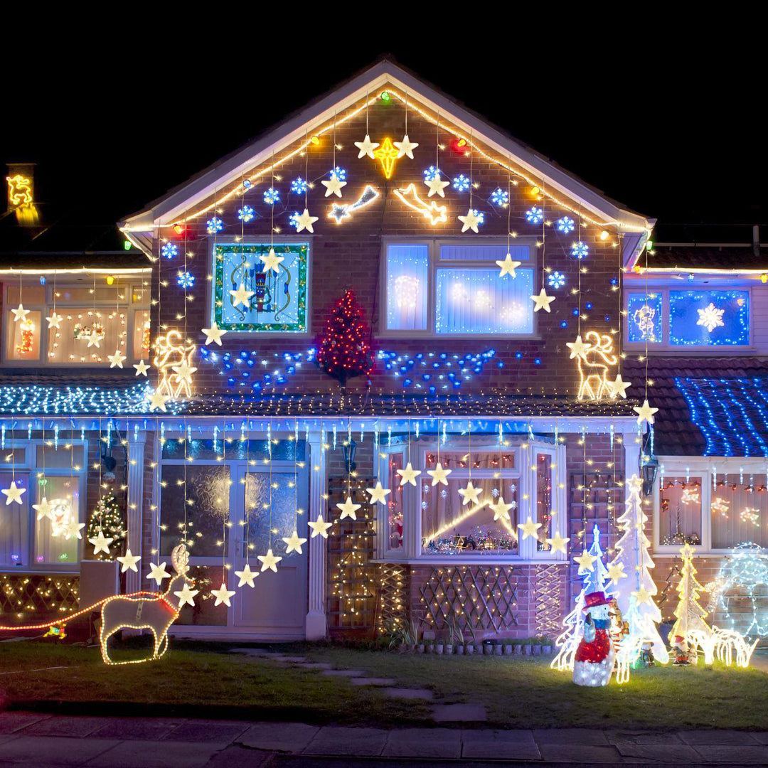 Sonnewelt LED Lichtervorhang 3.5M Sterne Lichterkette 150 LEDs