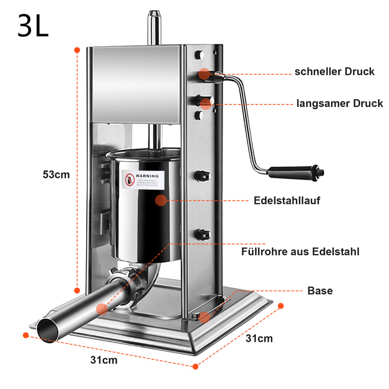 Sonnewelt Wurstfüllmaschine Zuhause Edelstahl 3L 5L 7L