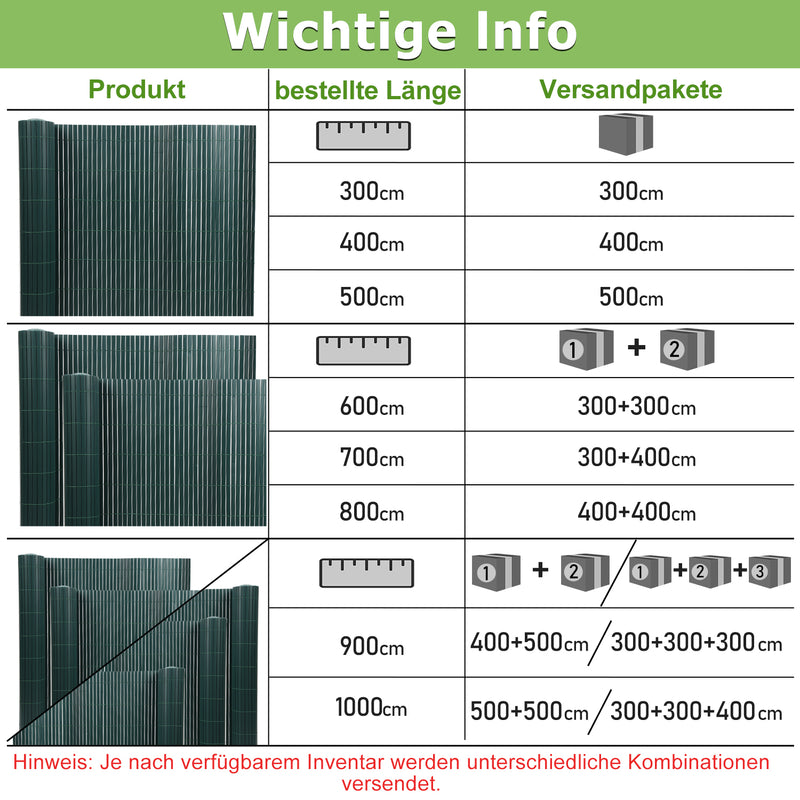 Sonnewelt PVC Sichtschutzmatte mit Kabelbindern Doppelte Verstärkung