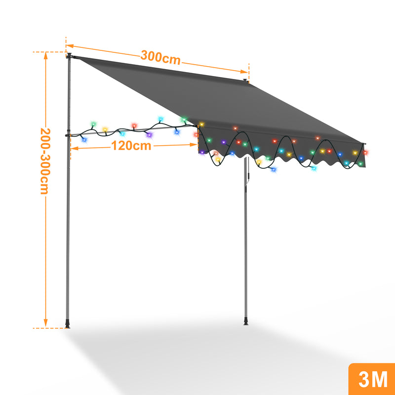 Sonnewelt Klemmmarkise mit Handkurbel mit Solar LED Lichtkette