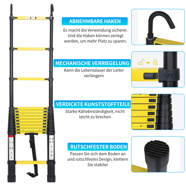 Sonnewelt Teleskopleiter Aluminium mit Abnehmbarem Haken