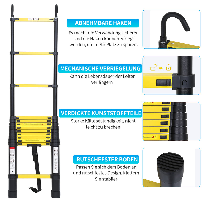 Sonnewelt Teleskopleiter Aluminium mit Abnehmbarem Haken