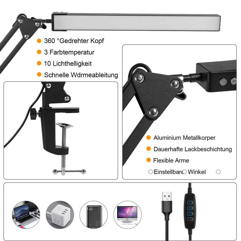 Sonnewelt LED Tischlampe Leselampe Dimmbar 10W