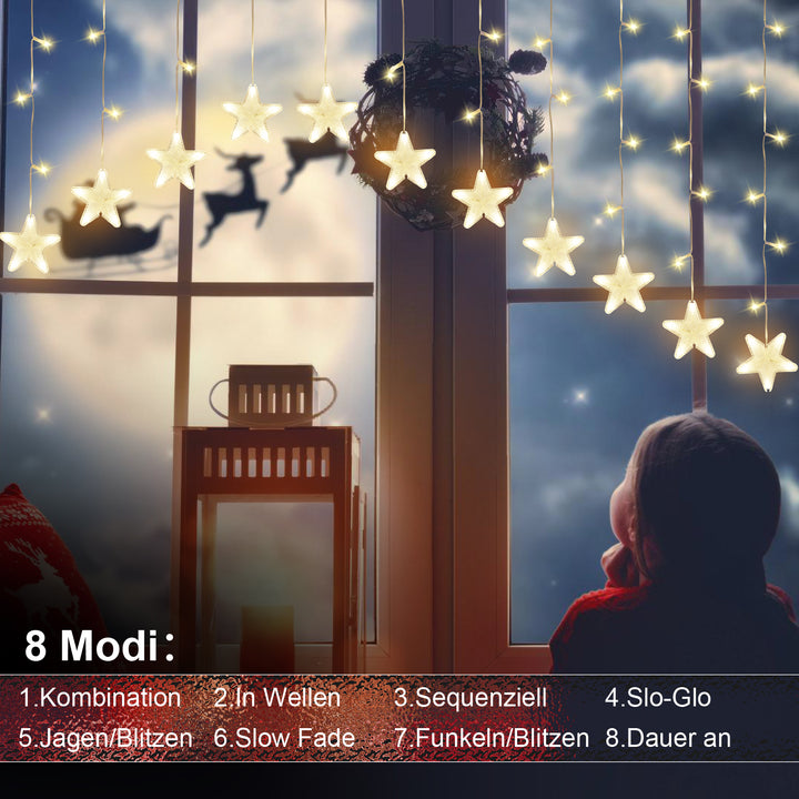 Sonnewelt LED Lichtervorhang 3.5M Sterne Lichterkette 150 LEDs