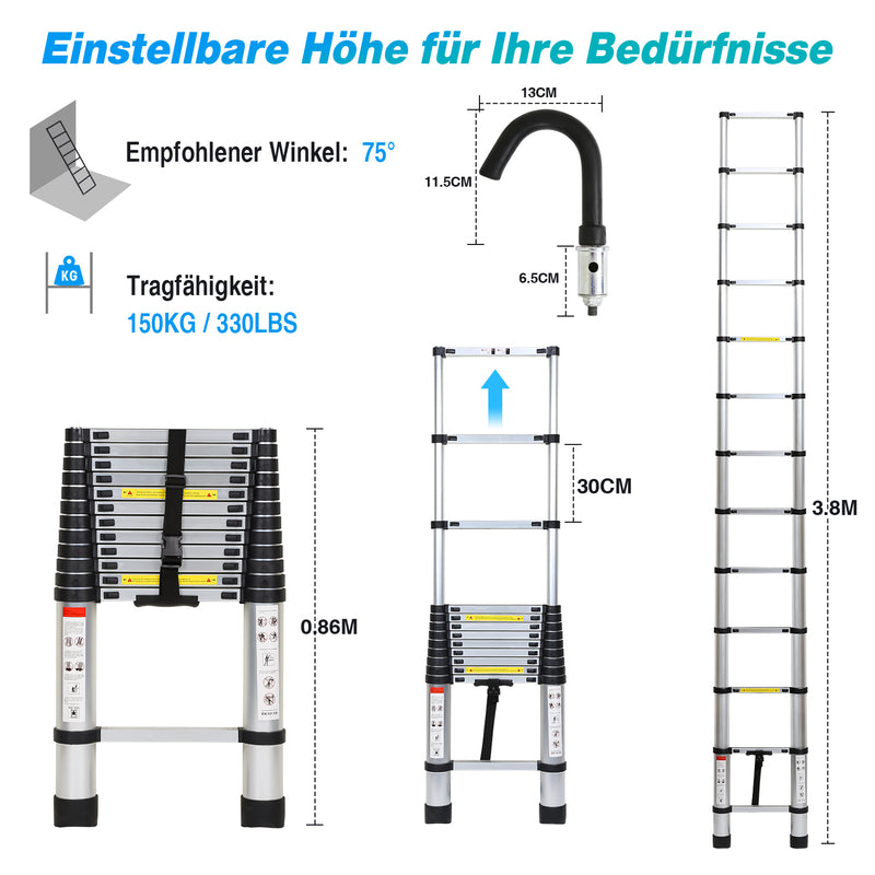 Sonnewelt Teleskopleiter mit 2 Abnehmbarem Haken