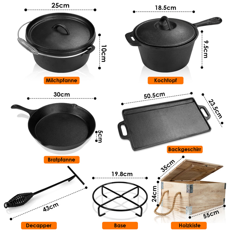 Sonnewelt Dutch Oven Gusseisen 4.5 qt/9 qt/7-teiliges Set