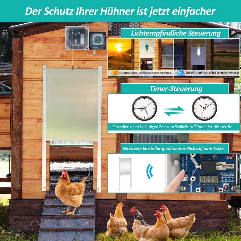 Sonnewelt Automatische Hühnertür mit Lichtsensor und Zeitsteuerung