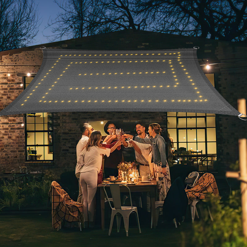 Sonnewelt LED Sonnensegel Sonnenschutz mit Solarpanel und Fernsteuerung IP65