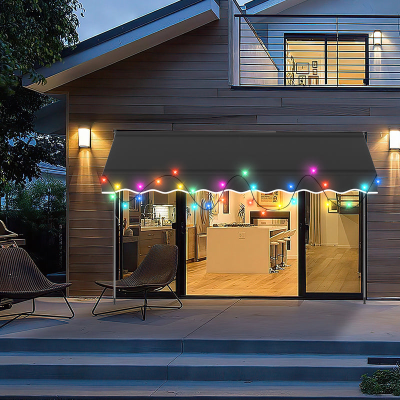 Sonnewelt Klemmmarkise mit Handkurbel mit Solar LED Lichtkette