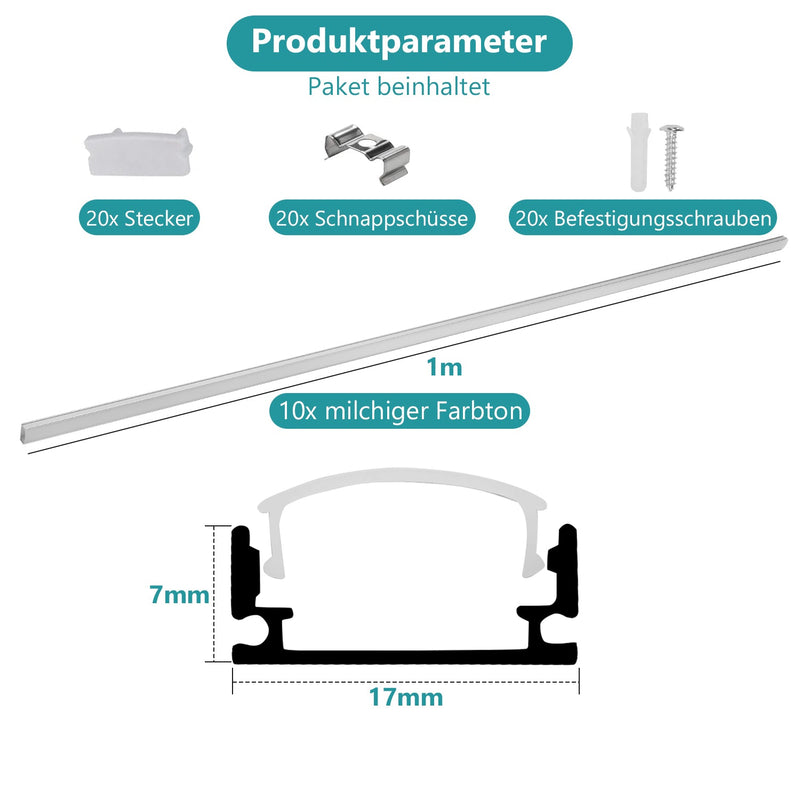 Sonnewelt 10x 1m LED Profil Aluminium U-Form für LED Stripes