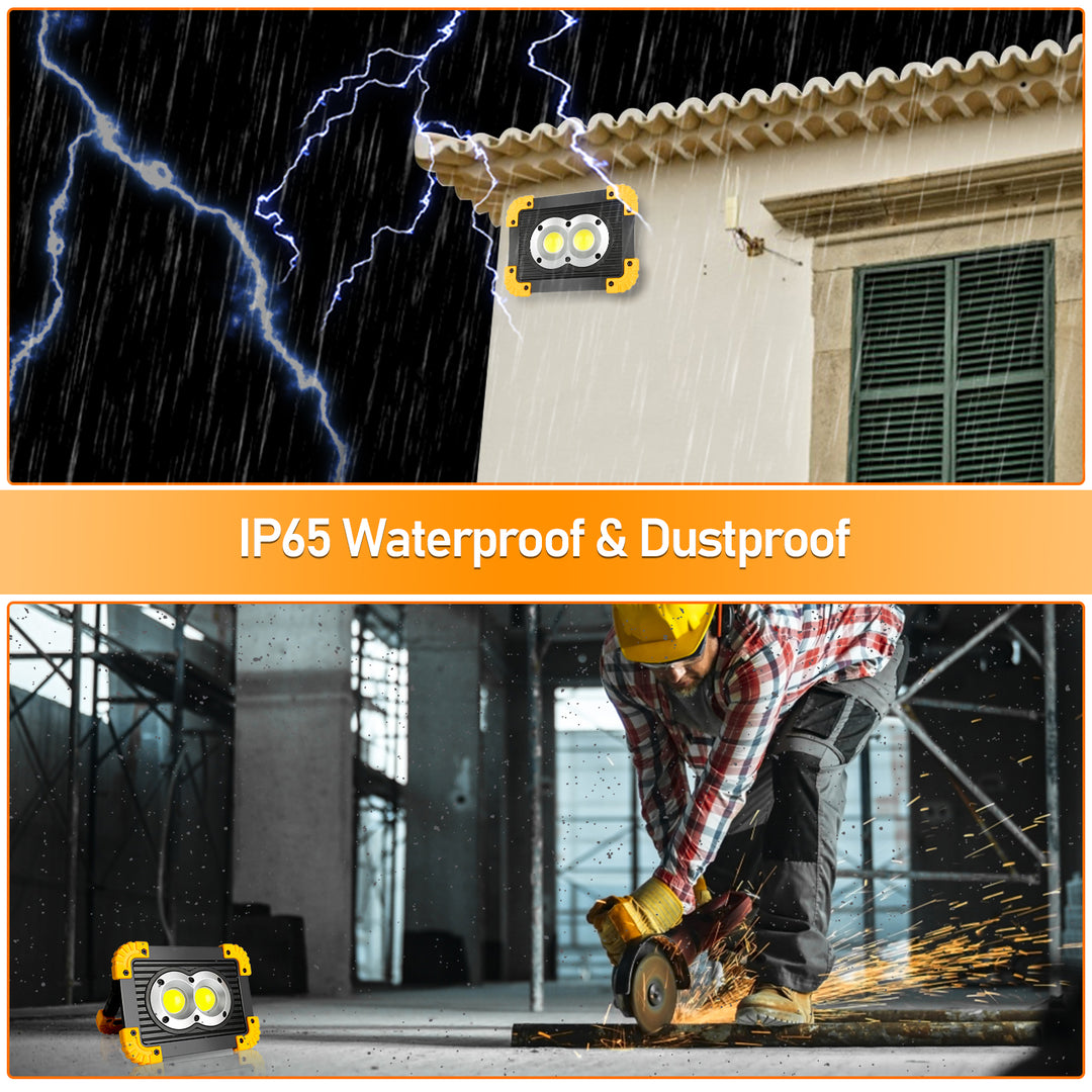 Sonnewelt LED Baustrahler Akku 30W Kaltweiß mit USB Ausgang-Ports