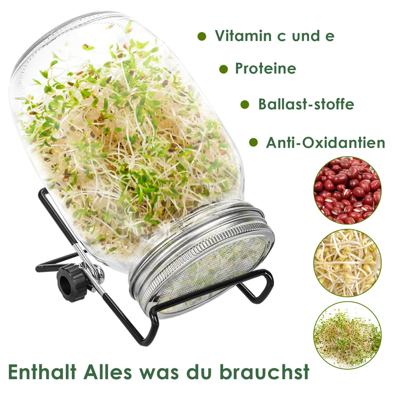 Sonnewelt 2er Sprossenglas Keimglas mit Deckel & Sieb