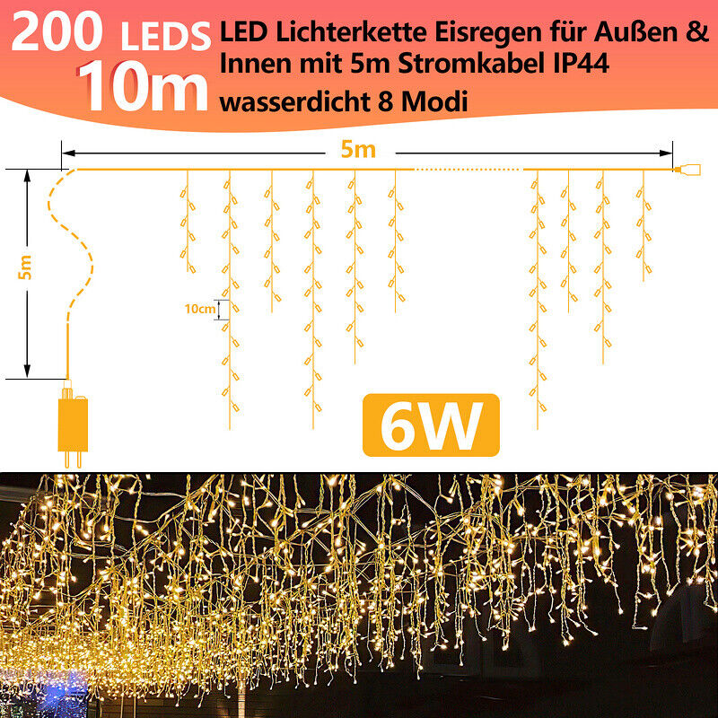 Sonnewelt LED Eisregen Lichterkette 200/400/600 LEDs