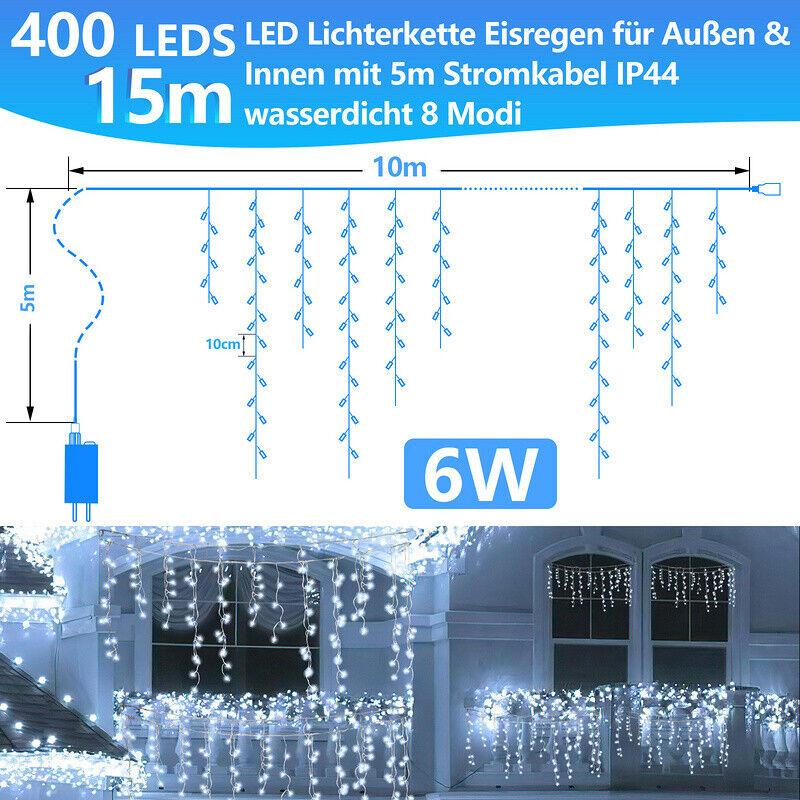 Sonnewelt LED Eisregen Lichterkette 200/400/600 LEDs