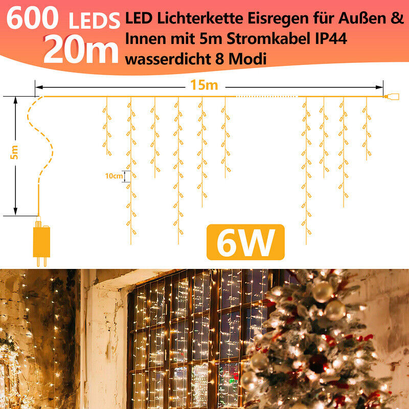 Sonnewelt LED Eisregen Lichterkette 200/400/600 LEDs